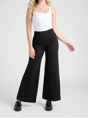 Max Studio High-Waist Black Wide-Leg Ponte Pants S